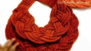 🍁BUFANDA TRENZADA A CROCHET crochet LasMaravillasdelCrochet ganchillo [upl. by Adnileb638]