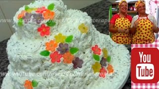 BOLO DE CASAMENTO E FESTAS SIMPLES COM RECHEIO DE ABACAXI E BEIJINHO DE COCO [upl. by Natanhoj]