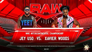 Jey USO Vs Xavier Woods  Intercontinental championship Match At RAW  WWE 2k24 [upl. by Nerissa]