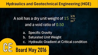 CE Board HGE Problem 20 Hydraulics and Geotechnical Engineering  CE May 2016 [upl. by Stacy]