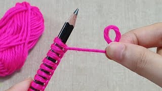 Easy Woolen Rose Flower Making Idea with Pencil  Amazing Hand Embroidery Design Trick  Sewing Hack [upl. by Nrevel410]