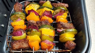 Air Fryer Shish Kebobs Cosori 1500w 37qt Red AirFryer G Hughes Smokehouse Sugar Free Hickory Flavor [upl. by Dolphin]