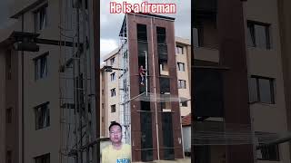 Man Deftly Ascends Building with Ladder skill fireman [upl. by Ahsiya483]