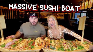 MASSIVE SUSHI BOATS at Crazy Rock N Sushi in Stanton CA ft stevensushi RainaisCrazy [upl. by Nairdna828]