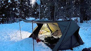 Hot Tent Winter Camping In A Snowy Forest [upl. by Greiner]