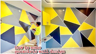 Simple geometric wall painting design  wall painting technics and ideas [upl. by Renzo]