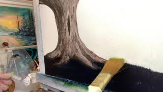 Painting Oak Tree Roots and Grass Bob Ross Wet on Wet Technique [upl. by Boesch]