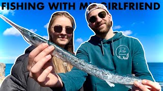 Teaching MY GIRLFRIEND how to FISH She caught a Garfish Longnose [upl. by Rambow707]