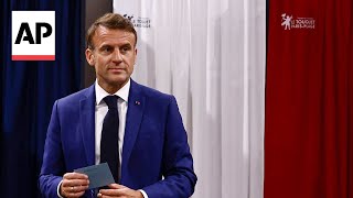 President Emmanuel Macron votes in Frances highstakes legislative election [upl. by Hetty]