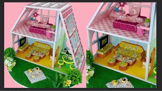 DIY Miniature 2Floor Color House Having 3 Rooms In 3 Colors Yellow Green amp Pink  Cocokid Corner [upl. by Ylrebma]