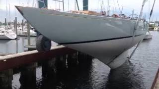 Americas Cup Winner Columbia Launches in Newport RI [upl. by Ahselrac41]