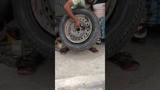 Tubeless tyre fittingtubelesstyre car tires shortsvideo viralshort rajutyreripiarig120 [upl. by Eener]