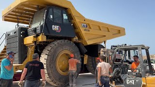 Transporting And Delivering Two Brand New Caterpillar 777 Dumpers To Papaioannou Group  4K [upl. by Yrokcaz912]