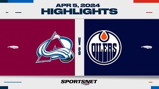 NHL Highlights  Avalanche vs Oilers  April 5 2024 [upl. by Toblat671]