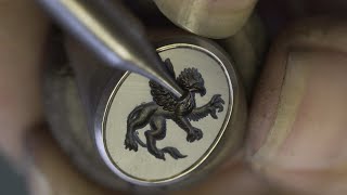 Making a Signet Ring with Engraved Gemstone  Intaglio of Blue Layered Onyx and 18kt White Gold Ring [upl. by Sidwohl]