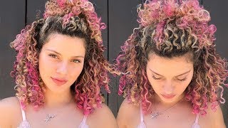 HOW TO TEMPORARILY COLOUR BLONDE CURLY HAIR PINK WITH HAIR COLOUR SPRAY [upl. by Northway]