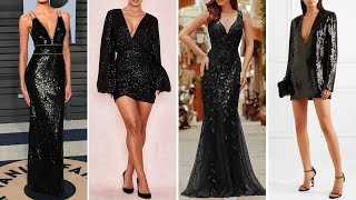 VESTIDOS DE COCTEL Y FIESTA EN NEGRO CON LENTEJUELA🎀BLACK COCKTAIL AND PARTY DRESSES WITH SEQUINS [upl. by Procter443]