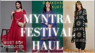 MYNTRA FESTIVAL HAULđźĄ° TRENDY KURTA SET HAUL  MUST BUY SUITS FOR RAKHI âť¤ď¸Ź myntra myntrahaul [upl. by Notyalk]