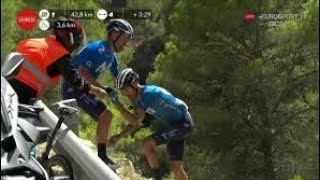 Alejandro Valverde  crash on stage 9 Vuelta 2021 [upl. by Hgiel]