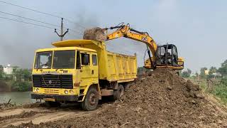 JCB 3dx loading Mud in TATA Tippers amp Tractors  Swaraj 855 Fe  New Holland 3630 4x4 Tractor [upl. by Jessamyn]