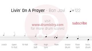 Bon Jovi  Livin On A Prayer Drum Score [upl. by Delaney]