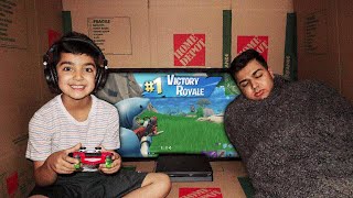 FORTNITE BOX FORT CHALLENGE WITH MY 5 YEAR OLD LITTLE BROTHER  CARDBOARD BOX FORT WITH LITTLE KID [upl. by Ahsienot]