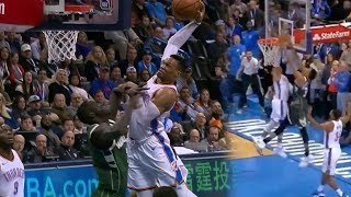 Russell Westbrook POSTERIZES Thon Maker Giannis INSANE GAME WINNING DUNK on Westbrook Bucks vs OK [upl. by Borlase]