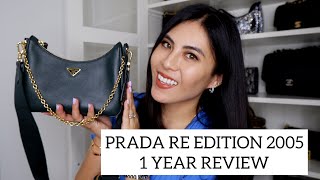 PRADA RE EDITION 2005 Saffiano Leather1 Year Review Wear amp Tear Pros amp Cons [upl. by Derry]