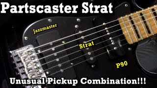 GUITAR VID  Partscaster Strat With Jazzmaster Bridge Pickup Strat Middle and P90 Neck [upl. by Shutz5]