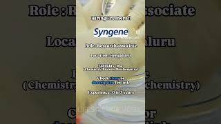 Syngene Hiring Freshers  Biotech job  Lifescience jobs  Bengaluru Biochemistry chemistry career [upl. by Nimesh]