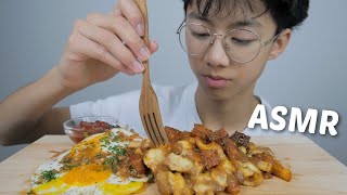 PULLED PORK Poutine with Two Sunny Side UP Eggs Mukbang  NE Lets Eat [upl. by Akelam946]