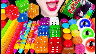 ASMR Rainbow Dessert Edible Crayon Dice Candy 먹는 크레용 주사위 사탕 먹방 Mukbang Eating [upl. by Aihtebat814]