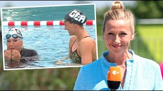 „ZDFFernsehgarten“ Andrea Kiewel fällt in den Pool und pinkelt ins Wasser [upl. by Calendre]