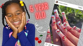 5 Year Old Gets Extra Long Acrylic Nails For 150 [upl. by Ahseinad]