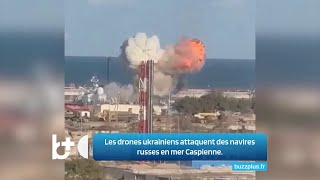 Les drones ukrainiens attaquent pour la première fois des navires russes en mer Caspienne [upl. by Thar720]