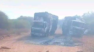 SUSPECTED LSHABAB MILITANTS HAVE TODAY TORCHED 2LORRIES AT SHEBTAKURROW AREA IN TARBAJWAJIR COUNTY [upl. by Alletsirhc]