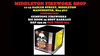 Big Boom 25 shot firework barrage by gemstone fireworks  £25 At Middleton Firework Shop Manchester [upl. by Atter]