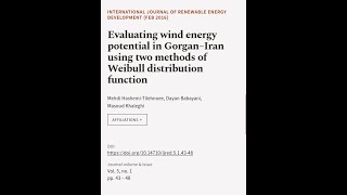 Evaluating wind energy potential in Gorgan–Iran using two methods of Weibull distribu  RTCLTV [upl. by Sherlocke967]