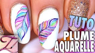 Tuto nail art plume aquarelle ネイルアート [upl. by Irtimed689]