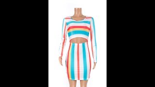 Autumn Multicolor Stripe Hollow Long Sleeve Mini Dress Wholesale [upl. by Yerahcaz]