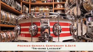 Premier 55x14 Genista Centenary Snare Drum in quotTri Band Lacquerquot [upl. by Reyaht]