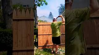 Pretreating With White Vinegar on a wooden picket fence DIY pretreating diy pressurecleaning [upl. by Buyers261]