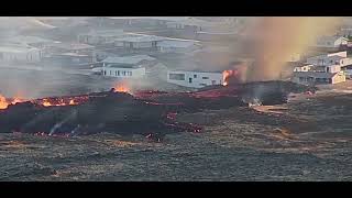 Lava burns houses and floods Grindavik highway 43 the major connection line to Reykjavik [upl. by Laon510]