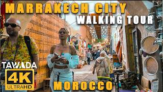 Marrakech city morning walking tour 4K UHD Morocco [upl. by Hansen]