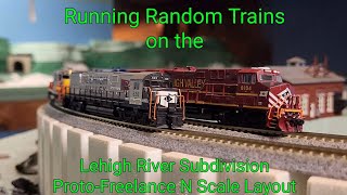 Running Random Trains on the Lehigh River Subdivision ProtoFreelance N Scale Layout [upl. by Eneleahcim]