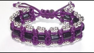 COMO HACER UNA PULSERA DOBLE DE MACRAME CON TRES FILAS DE CUENTAS TUTORIAL DIY TIPO SHAMBALLA [upl. by Etnomaj]