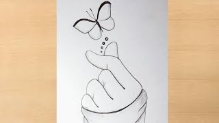 Pencil drawing of hand with beautiful butterflybutterflydrawing [upl. by Dall]