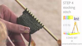 How to Knit Lesson 1 Part 4 Stocking Stitch AmericanKnittercom [upl. by Xanthe]