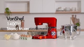 VonShef 1400W Red Stand Mixer [upl. by Ettevey]