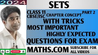 SETS CLASS 11 CBSE WITH TRICKS  MOST IMPORTANT QUESTIONS FOR EXAM [upl. by Hsirap]